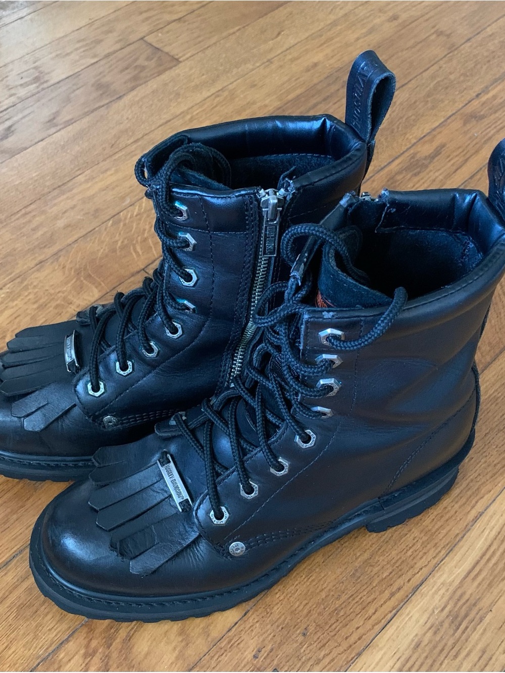 Harley-Davidson Women’s 8” Leather Logger IN. Zip Boots With Tassels Size: 9 1/2